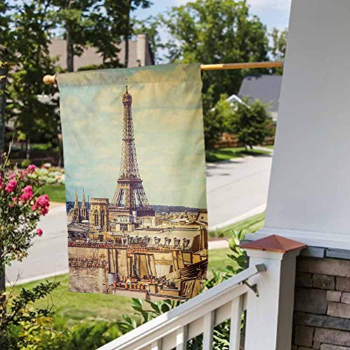 Eiffel Tower Personalized Garden Flag Seasonal Spring Easter Mothers Day Decoration Eiffel Tower Historic Vintage Cityscape Famous Monument Urban Art Almond Green Yellow House Size-28 by 40 inch Eiffel Tower Personalized Garden Flag Seasonal Spring Easter Mothers Day Decoration Eiffel Tower Historic Vintage Cityscape Famous Monument Urban Art Almond Green Yellow House Size-28 by 40 inch