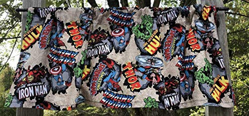 Super Hero Boys Superhero Comic Heroes Handmade Window Curtain Valance Featuring Avengers Spider Man Hulk Thor Captain America