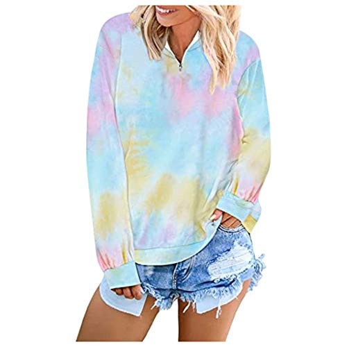 Womens Tie Dye Long Sleeve Sweatshirt Casual Crewneck Loose Pullover Tops Shirts Casual Blouse Pullover Yellow