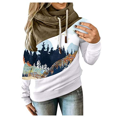 Hooded Sweatshirt Women Mountain Printed Pullover Long Sleeve Sweatshirt Shirts Tops Plus Size Hoodies Pullover Green