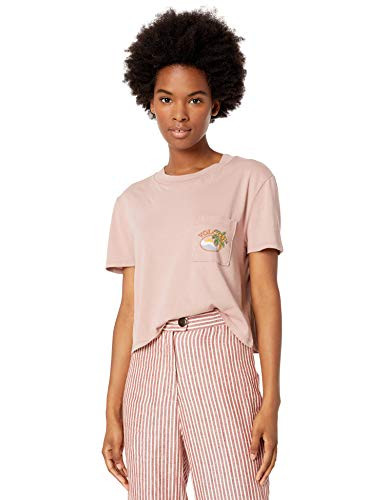 Volcom Womens Made from Stoke Boxy Short Sleeve Pocket Tee Faded Mauve Extra Large