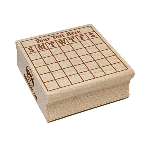 Blank Calendar Goal Habit Tracker Sunday Start 1 Line Custom Personalized Square Rubber Stamp - 2.75in Large