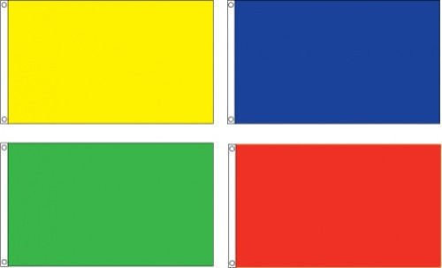 Wholesale lot 4 flags Yellow Blue Green Red Super Polyester Nylon Flag 2X3 ft -60 X 90 CM- House Banner Grommets Double Stitched Fade Resistant Premium Quality