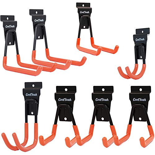 CoolYeah Slatwall Hooks Heavy Duty Garage Storage Utility Double Hooks for Organizing Power ToolsLaddersBulk Items -Pack of 8-