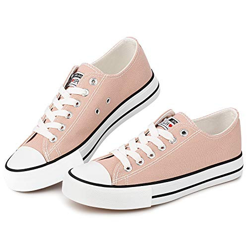 JENN ARDOR Fashion Sneakers for Women Canvas Shoes Low Top Sneaker Lace-up Classic Shoes Girls Comfortable Tennis Shoes for Walking Pink