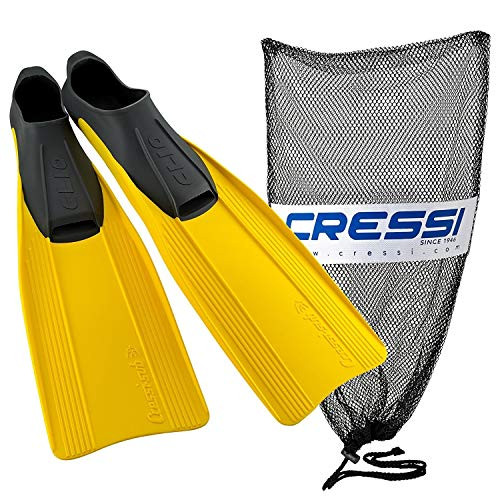Cressi Clio Full Made in Italy Foot Fins with Bag Yellow EU Size 43/44 - US Mens 8.5/9.5