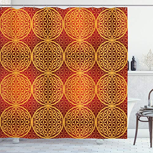 Ambesonne Victorian Shower Curtain Vintage Style Flower with Medieval Tones Rococo Baroque Esoteric Motif Cloth Fabric Bathroom Decor Set with Hooks 70 inch Long Mustard Orange