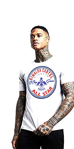 El Chapo Guzman T-Shirt Sinaloa Mexican Cartel Kingpin Crest -Large- White