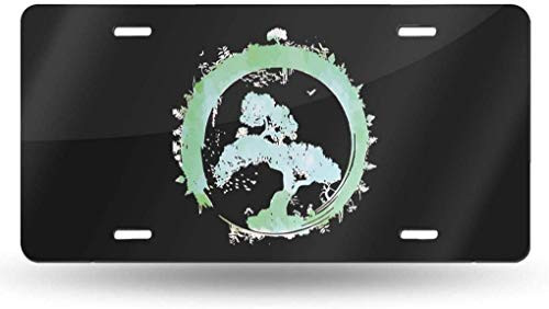 Japanese Bonsai Tree Enso Circle Art Decorative License Plate Metal Cover Aluminum 6 X 12 -4 Holes-