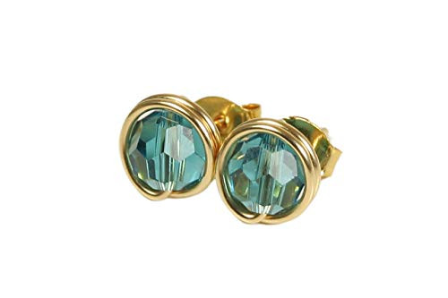Gold Blue Stud Earrings Indicolite Swarovski Crystal Earrings Choice of Yellow Gold or Rose Gold Gold Blue Stud Earrings Indicolite Swarovski Crystal Earrings Choice of Yellow Gold or Rose Gold