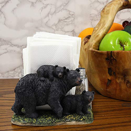 Ebros Motherhood Momma And Cubs Black Bears Strolling Down The Forest Kitchen Paper Napkin And Glass Salt Pepper Shakers Holder Figurine 6.25 inchL Rustic Cabin Lodge Country Bear Family Decorative Statue