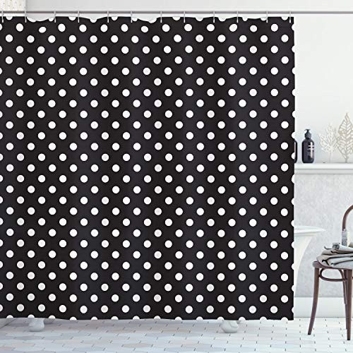 Ambesonne Dots Shower Curtain Classical Pattern of White Polka Dots on Black Traditional Vintage Design Cloth Fabric Bathroom Decor Set with Hooks 70 inch Long Charcoal White