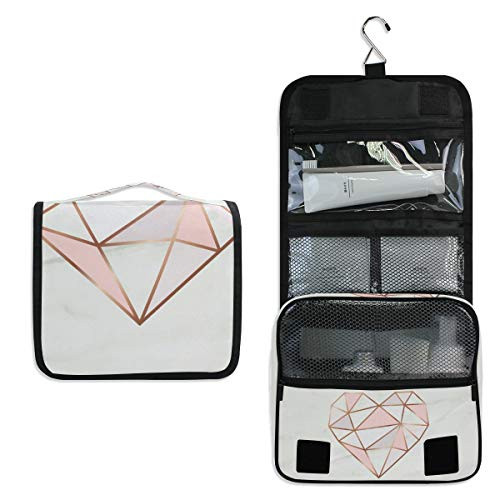 ALAZA White Marble Rose Gold Heart Geometric Travel Toiletry Bag Hanging Multifunction Cosmetic Case Portable Makeup Pouch Organizer with Hook ALAZA White Marble Rose Gold Heart Geometric Travel Toiletry Bag Hanging Multifunction Cosmetic Case Portable Makeup Pouch Organizer with Hook