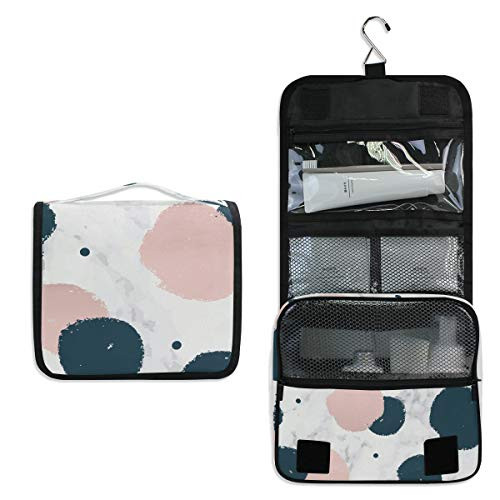 ALAZA White Marble Polka Dots Travel Toiletry Bag Hanging Multifunction Cosmetic Case Portable Makeup Pouch Organizer with Hook ALAZA White Marble Polka Dots Travel Toiletry Bag Hanging Multifunction Cosmetic Case Portable Makeup Pouch Organizer with Hook