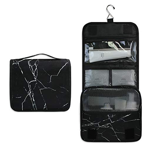 ALAZA Black Marble Design Travel Toiletry Bag Hanging Multifunction Cosmetic Case Portable Makeup Pouch Organizer with Hook ALAZA Black Marble Design Travel Toiletry Bag Hanging Multifunction Cosmetic Case Portable Makeup Pouch Organizer with Hook