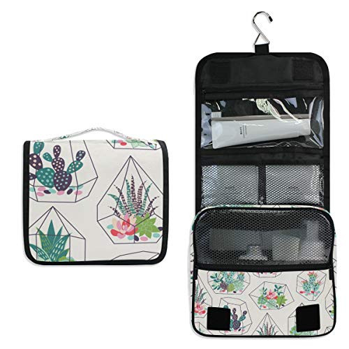 ALAZA Tropical Cactus Succulent Beige Travel Toiletry Bag Hanging Multifunction Cosmetic Case Portable Makeup Pouch Organizer with Hook ALAZA Tropical Cactus Succulent Beige Travel Toiletry Bag Hanging Multifunction Cosmetic Case Portable Makeup Pouch Organizer with Hook