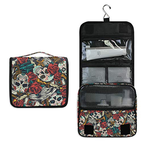 ALAZA Skull Rose Flowers Day Of Dead Sugar Vintage Travel Toiletry Bag Hanging Multifunction Cosmetic Case Portable Makeup Pouch Organizer with Hook ALAZA Skull Rose Flowers Day Of Dead Sugar Vintage Travel Toiletry Bag Hanging Multifunction Cosmetic Case Portable Makeup Pouch Organizer with Hook