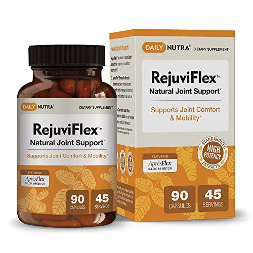 RejuviFlex by DailyNutra - Natural Joint Supplement for Men  and  Women - Supports Joint and Knee Pain Relief - Featuring ApresFlex Boswellia Extract Turmeric Curcumin and White Willow Bark -90 Capsules-