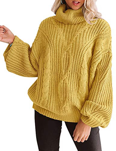 ZESICA Womens Long Sleeve Turtleneck Chunky Knit Loose Oversized Sweater Pullover Jumper Tops Yellow