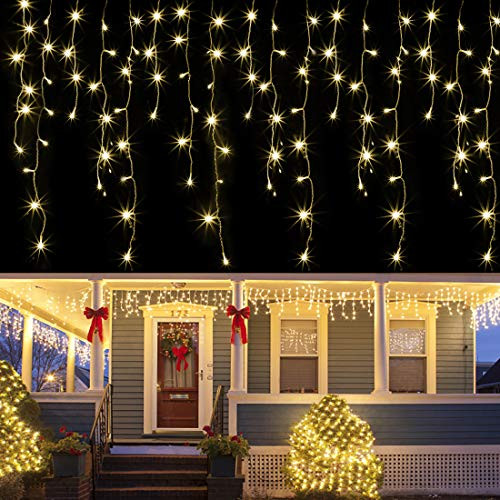 Joliyoou Dripping Icicle Lights 360 LEDs 29.5ft Icicle Christmas Lights 8 Modes Curtain Fairy Lights with 60 Drops Outdoor Indoor Xmas Holiday Wedding Party Decorations -Warm White- Joliyoou Dripping Icicle Lights 360 LEDs 29.5ft Icicle Christmas Lights 8 Modes Curtain Fairy Lights with 60 Drops Outdoor Indoor Xmas Holiday Wedding Party Decorations -Warm White-