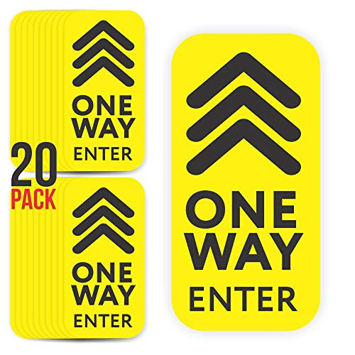 20 Pack One Way Floor Decal Sign 4 inchx8 inch Directional Arrow Floor Sticker One Way Vinyl Decal Non-Slip Removable Reusable Commercial Grade Arrow Sign -Yellow -Hard Floor 20 Pack--