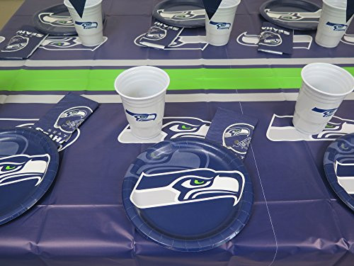 Seattle Seahawks 49 pieces Party set, Tablecloth, 16 plate, 16 napkins and large plastic 16 cups.