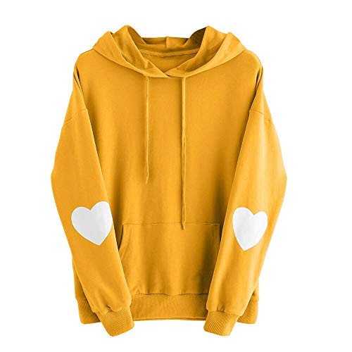Xinantime Womens Casual Hoodies Long Sleeve Heart Print Hoodie Sweatshirt Jumper Hooded Pullover Tops Blouse Yellow