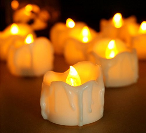 Beauty Collector 24pcs Amber Yellow Tea Lights Flameless Candles Battery Operated with Timer for Halloween Holiday Wedding Outdoor Centerpiece Reception