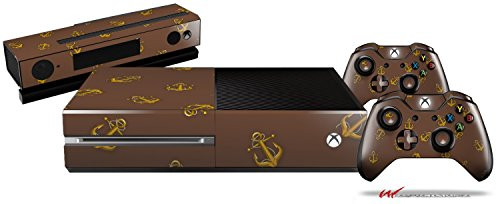 Anchors Away Chocolate Brown - Holiday Bundle Decal Style Skin Set fits XBOX One Console Kinect and 2 Controllers -XBOX SYSTEM SOLD SEPARATELY-