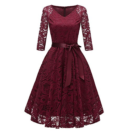 iLOOSKR Fashion Women Vintage Princess Dress V-Neck Floral Lace Slim Cocktail Party A-line Swing Dress Wine iLOOSKR Fashion Women Vintage Princess Dress V-Neck Floral Lace Slim Cocktail Party A-line Swing Dress Wine