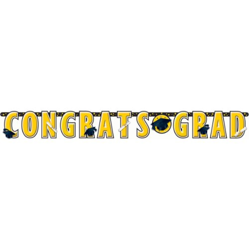 Amscan Congrats Grad Graduation Party Giant Letter Banner (1 Piece), Yellow, 10' x 12 3/4"