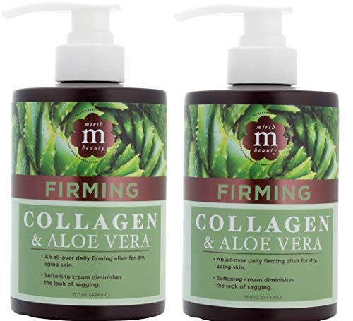 Mirth Beauty Collagen Cream Cream for Face and Body. Collagen Firming Cream with Aloe Vera and Green Tea Extract. Large 15oz jar with pump. -Two - 15oz-