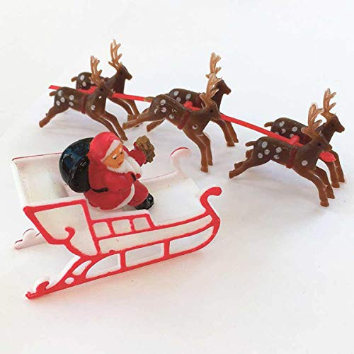 CuddleZooKeepsakes Santa in Sleigh Cake Topper with Deer Retro St Nick Sleigh  and  Miniature Reindeer Christmas Topper Santa Claus Christmas Cake Decoration