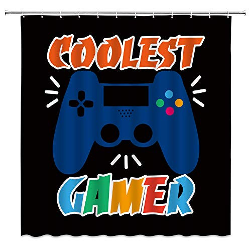 LAEDCIITI Gamer Shower Curtain Modern Game Console Game Controller Funny Quote Coolest Gamer Kids Video Game Boys Creative Cool Bathroom Curtain Set with Hook 59 inch Wx70 H