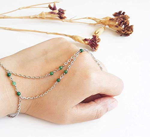 Green jade slave bracelet - Elvish hand chain Elven jewelry