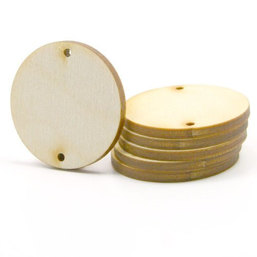 Mylittlewoodshop - Pkg of 50 - Circle Cutout - 1 inch in Diameter with 2 2mm Holes and 1/8 inch Thick Unfinished Wood-LC-CCWH03-50-