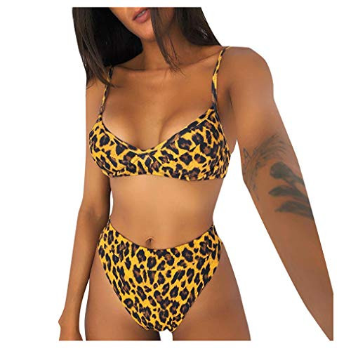 Hotkey Womens Push Up Two Piece Bikini Swimsuits Padded Swimwear Bathing Suits Brazilian Print Beachwear Brown