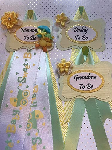 Rubber Ducky Theme Baby Shower Yellow  and  Green Mint Corsage Tags Mommy  and  Daddy and Grandma To Be Corsage Tags Rubber Ducky Theme