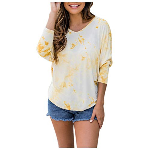 AODONG Womens Sweatshirts Plus Size Womens Long Sleeve Tie Dye Shirt Tops Comfy Crewneck Pullover Sweatshirt Yellow