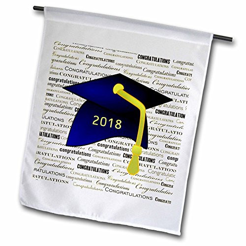3dRose fl_266456_2 Image of Congratulations Blue Cap Yellow Tassel On Message Garden Flag 18 x 27