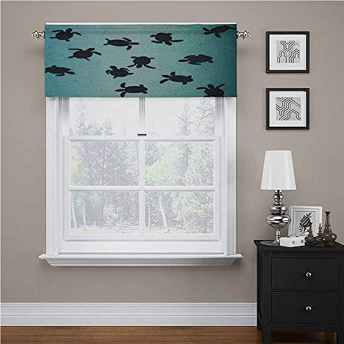 Marine Print Valance Baby Sea Turtles Swimming Silhouette from The Bottom of Ocean Underwater Display for Kids Room/Baby Nursery/Dormitory Teal Dark Blue 42 inch x 18 inch