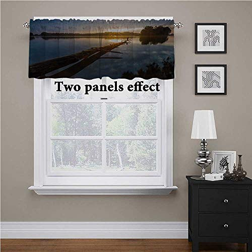 Interestlee Driftwood Window Scarf Natural Theme Landscape of Driftwood and Lake in Poland a Sunny Summer Day for Small Windows Blue Grey Yellow 42 inch x 18 inch