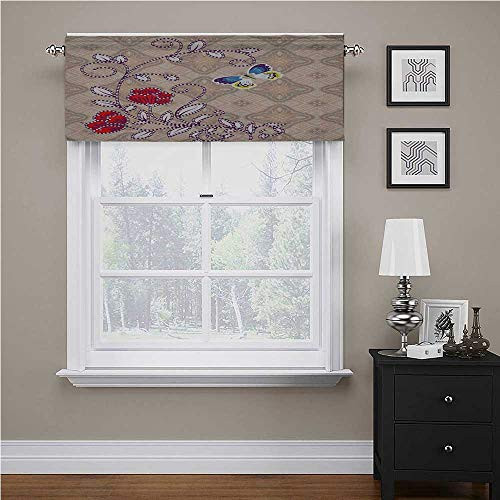 Interestlee Batik Window Scarf Flower Body with Curved Branch and Butterflies on Retro Background Graphic Print for Living Room/Kitchen/Bedroom Multicolor 42 inch x 18 inch