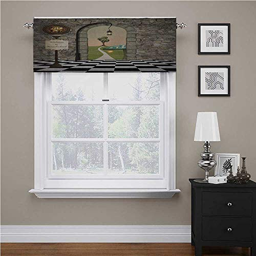 in Wonderland Window Scarf Welcome Wonderland Black and White Floor Landscape Mushroom Lantern Tailored Scalloped Valance/Swags Multicolor 42 inch x 18 inch