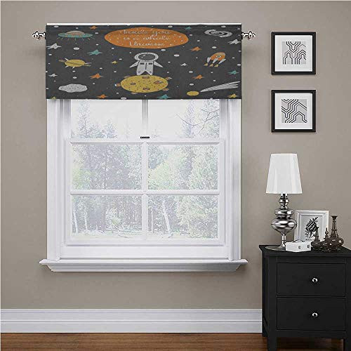 Interestlee Outer Space Window Valances Doodle Style Astronaut Alien Planets and Spaceships with a Motivational Quote for Living Room/Kitchen/Bedroom Multicolor 42 inch x 18 inch