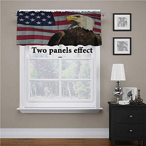 Interestlee Eagle Valances for Bathroom United States of America Flag with Symbol of The Country Looking into The Horizon Tailored Scalloped Valance/Swags Multicolor 42 inch x 18 inch