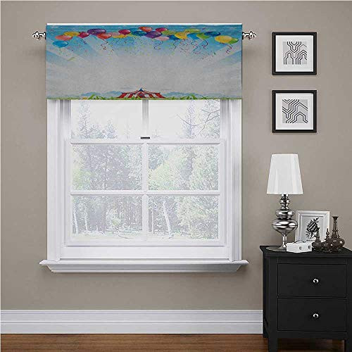 Circus Bathroom Curtains Window Circus Under The Clear Sky with Bunch of Balloons Wildflowers Grassland Traveling Lined Scallop Valance Multicolor 42 inch x 18 inch