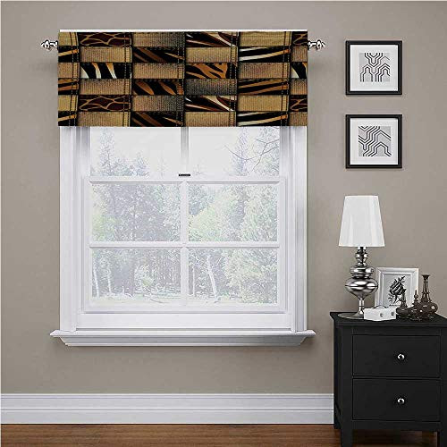 Interestlee Safari Window Treatments Jeans Denim Patchwork in Safari Style Wilderness Stylized Design Art Print for Living Room Bedroom Brown and Black 42 inch x 18 inch