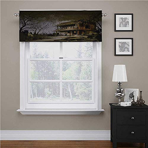 Interestlee Rustic Window Valances Old Haunted Abandoned Wood House at The Dark Night with Bats Scary Horror Paint for Bathroom/Kitchen Windows Multicolor 42 inch x 18 inch