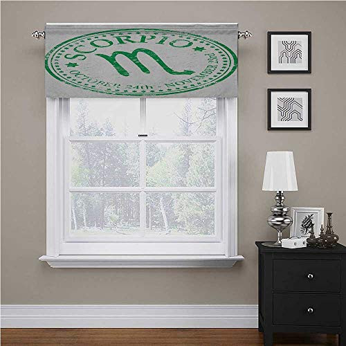 Zodiac Scorpio Window Treatment Supplies Retro Zodiac Rubber Stamp Design with Grunge Look Stars and Dates Energy Efficient Small Curtains Fern Green and White 42 inch x 18 inch